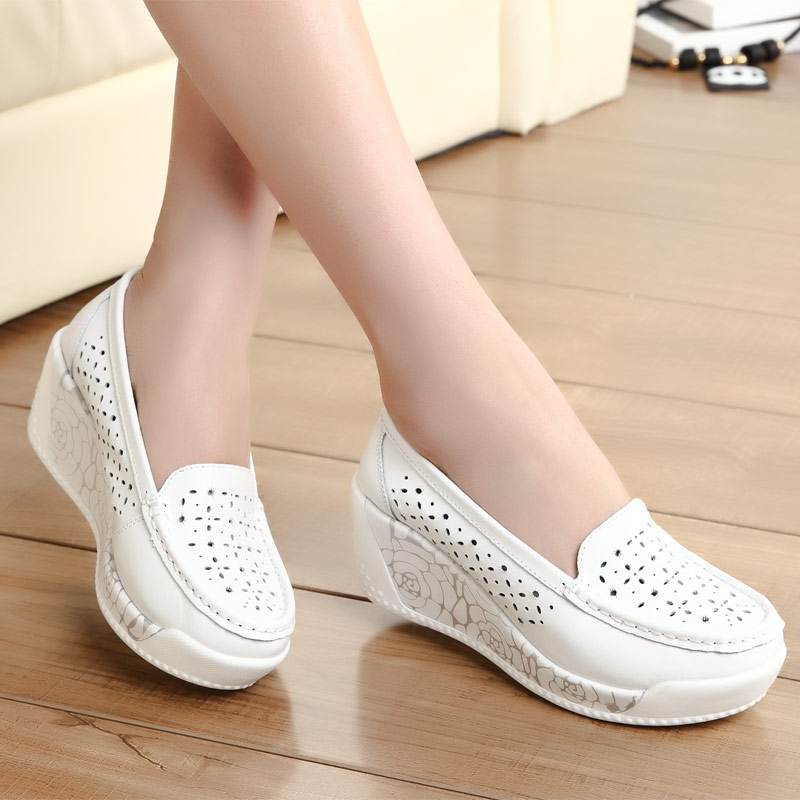 906 / White2021 spring and autumn Women's Shoes Thick bottom Muffin Slope heel Women's shoes comfortable non-slip Mom shoes white Nurse shoes Rocking shoes