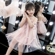 2019 cô gái mới mùa hè ăn mặc quần áo trẻ em ngọt ngào trẻ em siêu lớn yang thêu tay ngắn lưới công chúa - Khác