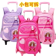 Túi xe đẩy túi đi học 23-5 lớp cô gái push-pull túi sáu bánh xe leo tầng vẽ tay ba lô tow hộp flash