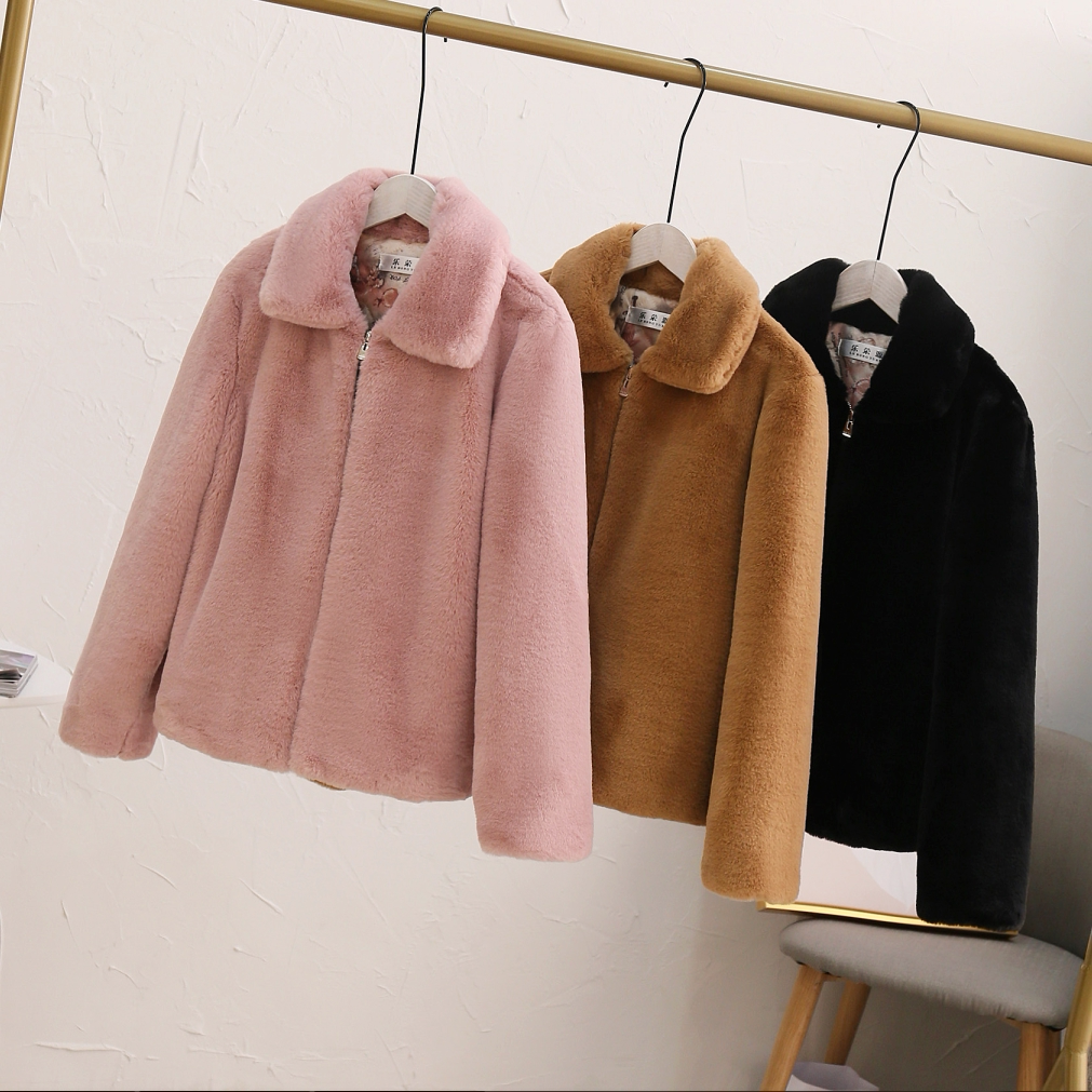 2018 mùa thu và mùa đông mới của Hàn Quốc phiên bản của giả rabbit fur coat ngắn nữ cổ áo ve áo sang trọng dày mink coat