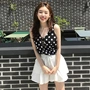 Hàn quốc chic Ma Ngựa Cô Gái Ngọt Ngào Lão Hóa Mỏng Wavy Point Vest + Bông Dây Rút Váy Quần Đặt đồ ngủ đẹp