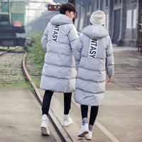 Áo khoác cotton mùa đông Phiên bản Hàn Quốc của áo khoác mỏng nam và nữ trong phần dài trên đầu gối trùm xuống áo khoác cotton nam áo khoác nam