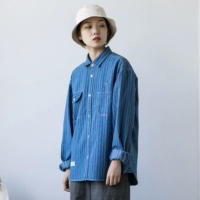 Японская ретро джинсовая рубашка подходит для мужчин и женщин для отдыха, длинный рукав, в американском стиле
