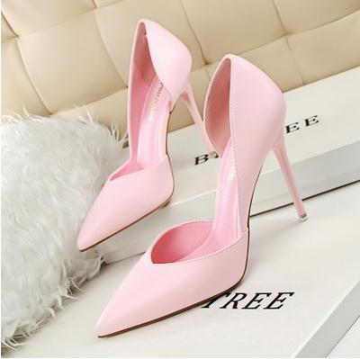 Pink & Leatherbigtree white high-heeled shoes female spring 2019 new pattern genuine leather Women's Shoes Versatile girl Fine heel Sharp point Single shoes
