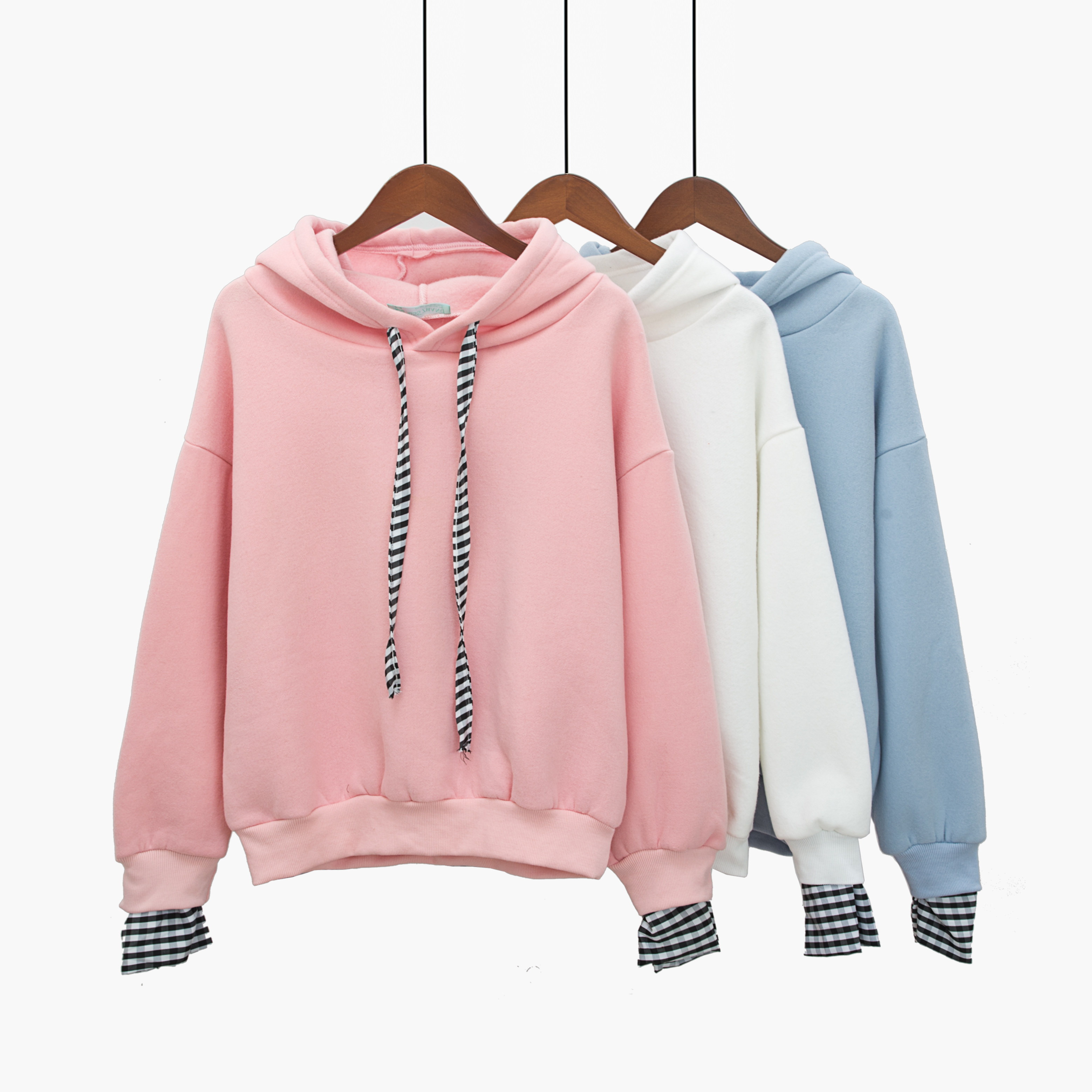 实拍9742#学院风冬装新款韩版少女甜美连帽卫衣外套宽松上衣女潮