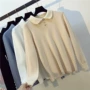 ZZ mùa thu 2018 phiên bản Hàn Quốc mới của những bộ áo rời dài tay áo sơ mi mỏng phần cổ áo cộc tay cổ áo len đính cườm áo khoác len cardigan nữ