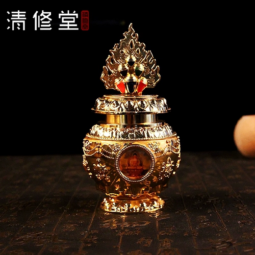 Тибетская буддийская живопись благоприятной восьмиразовая золотая сплава сплав Сакьямуни бутылка бутылка дракона король сокровищ