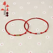 Handmade 999 sterling bạc dây đỏ vòng chân mạ vàng 24K chuyển hạt vàng chân dây đỏ trang sức ác