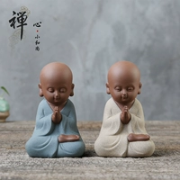 Trà gốm thú cưng nhỏ dễ thương Phật Zen Trang trí trà Kung Fu bộ trà chơi tím cát màu cát nhỏ tu sĩ trà trang trí ấm chén uống trà