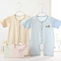 Bông mùa hè bé onesies mỏng ngắn tay quần short sơ sinh quần áo màu bông quần áo bé romper mùa hè ăn mặc bộ body bé trai