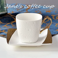 Cúp cà phê vàng Tổ ong gốm Cốc cà phê & Saucer Khách sạn Nhà hàng Câu lạc bộ Cốc cà phê 240ml Chén trà - Cà phê thìa cà phê