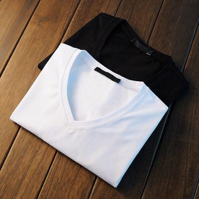 Nam ngắn tay T-Shirt v-cổ 2017 mùa hè mới màu rắn Hàn Quốc phiên bản của tự trồng cơ sở trắng chặt chẽ dài tay quần áo triều Áo phông dài