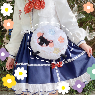 taobao agent Piggylass sheep cub*Original genuine lolita plush lamb bag embroidered small flower jk bear bag