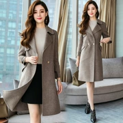 Áo khoác len, thắt lưng rộng, kích thước lớn, áo khoác cashmere hai mặt, phiên bản Hàn Quốc nữ, mỏng, xu hướng mỏng - Áo len lót đôi