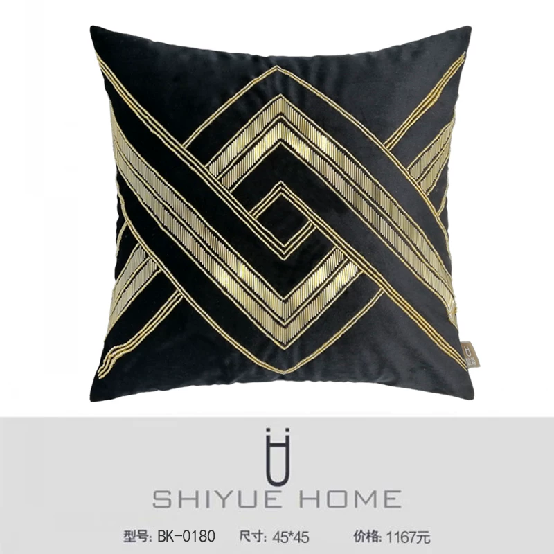 Geometric beads, black pillow handmade, style