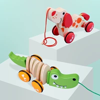 Детская игрушка для раннего возраста, мультяшный чехол для проездного, деревянные ходунки со шнуром, крокодил