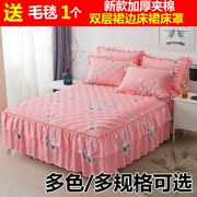 Hàn Quốc mùa đông dày bông giường mảnh váy bảo vệ gia đình giường váy bốn khăn trải giường 1.5 1.8 2.0m m - Váy Petti