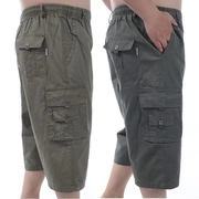 Mùa hè người đàn ông trung niên cotton đàn hồi trung niên cha nạp phân bón để tăng quần short eo cao eo quần nhiều túi cắt