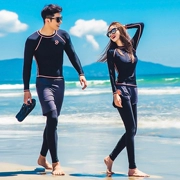 Cặp vợ chồng Hàn Quốc chia đôi bộ đồ lặn chống nắng màu xanh quần dài tay sứa quần áo nam và nữ lướt quần áo phù hợp với áo tắm - Vài đồ bơi