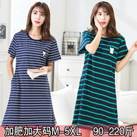 Chất béo mm ngắn tay sọc đồ ngủ nữ mùa hè bông lỏng Hàn Quốc phiên bản của nightdress mùa hè cộng với phân bón XL 200 kg vay mac nha dep