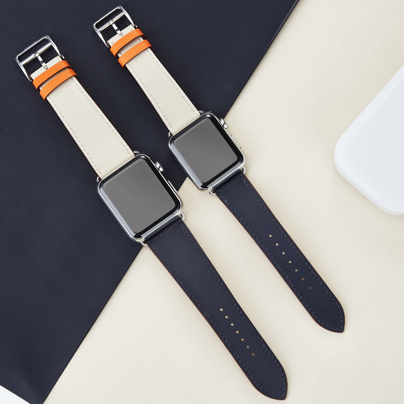 Indigo, Rice, White And Orangeiwatch Watch strap manual genuine leather apple watch Wrist watch Watch strap apply Apple Series 6 / 54 / 321