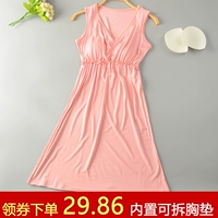 Mùa hè bông phương thức vành đai ngực pad nightdress đồ ngủ ngắn tay áo miễn phí áo ngực một phần mỏng kích thước lớn nhà váy nữ váy ngủ cao cấp