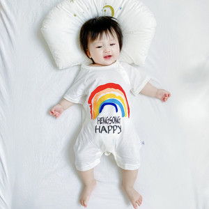 INS新款夏季新生儿衣服纯棉薄款短袖连体衣婴幼儿印花爬服睡衣