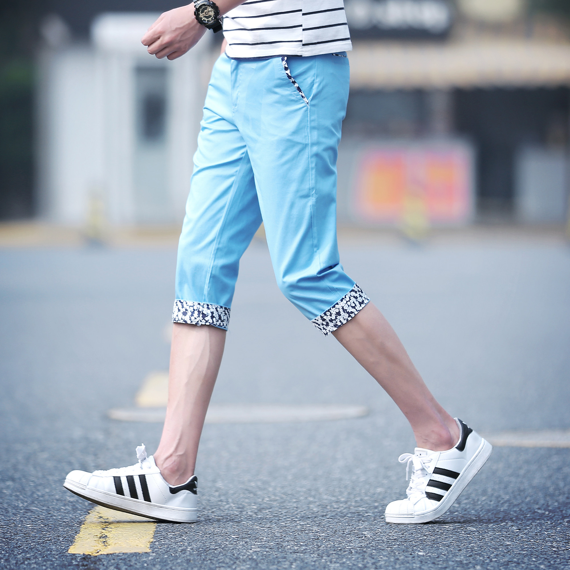 七分裤男夏季薄款马裤纯棉韩版修身青年短裤男士夏天短裤dk18 p20