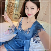 Mùa hè mỏng hai mảnh phù hợp với cám dỗ váy băng lụa áo sexy đồ ngủ ngắn tay nightdress mùa hè của phụ nữ dịch vụ nhà