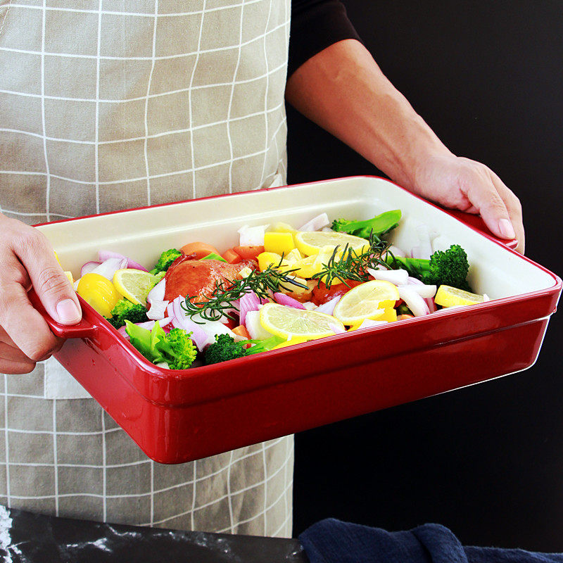 实用特大家庭用烤盘创意陶瓷双耳烤盘鱼盘焗饭盘长方形烤盘烘焙