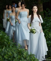 2018 mới của Hàn Quốc nữ phù dâu ăn mặc Liu Yifei với đoạn dài đoạn vai đầm voan chị váy 	váy buộc eo