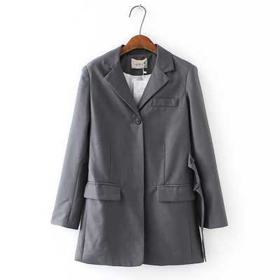 0542 áo khoác mùa thu mới phiên bản Hàn Quốc của ve áo màu rắn một chiếc áo khoác nữ tay dài túi áo đôi