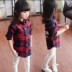 Cô gái dài tay áo 2018 mùa thu 13-year-old cô gái Hàn Quốc kẻ sọc áo sơ mi hoang dã lớn trẻ em mùa thu áo khoác Áo sơ mi