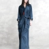 Bão mùa thu váy gốc deconstruction thiết kế denim váy đa chế tạo vành đai eo robes thời trang văn học ăn mặc đầm dài dự tiệc Váy dài