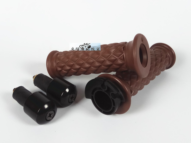 Rhombic Handle Set Brown + PlugRanger CG.GN. Tian Jun Retro motorcycle refit currency 22mm Handlebar glue Handle cover Grip With plug