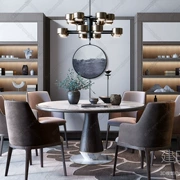 Mới Trung Quốc kết hợp bàn ăn gỗ và ghế kết hợp Bàn ăn tròn Zen phòng ăn nội thất biệt thự tùy chỉnh - Bộ đồ nội thất