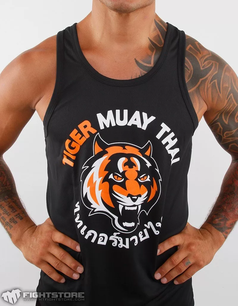 [Тигр Тайский бокс Пхукет колено TIGER MUAY THAI быстро сохнущий черно-белый 2 цвета/майка [MMA.UFC]]