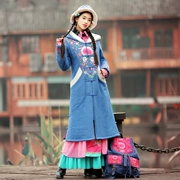 Luozhu với gió quốc gia trùm đầu cộng với quần nhung cotton dài mùa đông mới áo khoác cotton retro mới - Bông