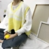 Cao đẳng gió mùa thu vest mới vest nữ Harajuku áo len retro V-Cổ lỏng ngắn len áo len Áo len