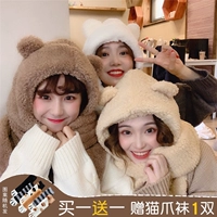 Милый бархатный шарф, зимняя универсальная шапка, в корейском стиле, популярно в интернете, с медвежатами