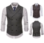 Vest phù hợp với nam nhà tạo mẫu tóc phiên bản Hàn Quốc của thủy triều tự tu nam đẹp trai phù hợp với cổ áo vest thời trang lĩnh vực áo vest houndstooth - Dệt kim Vest áo khoác len nam trung niên