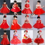 Trang phục trẻ em cô gái công chúa váy mẫu giáo khiêu vũ váy pettiskirt lớn màu đỏ sequined váy khiêu vũ hiệu suất quần áo - Trang phục