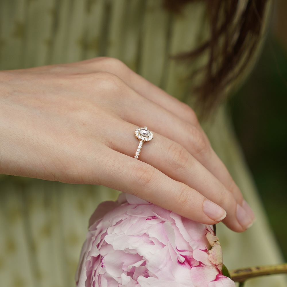 Texas Rose/Homemade 20-minute Rose Cut Egg-shaped Diamond Ring 18K Gold Shaped Diamond Before 6: 00 a.m.