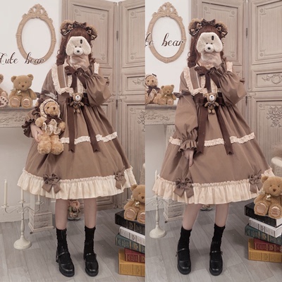 taobao agent Genuine design Japanese demi-season dress with sleeves, Lolita style, Lolita OP, high waist, long sleeve