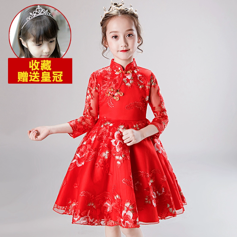 Váy trẻ em nữ cao cấp màu đỏ váy công chúa fluffy vải tuyn hoa cô gái piano trang phục cô gái chủ trang phục buổi tối - Váy trẻ em
