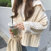 Mùa thu và mùa đông Hàn Quốc phụ nữ sừng áo khóa xoắn áo len áo len dày bên ngoài áo len áo sơ mi nữ