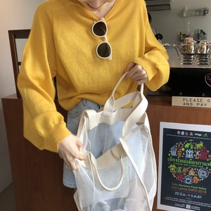 Hàn quốc chic đầu mùa thu mới lười gió gió màu rắn đèn lồng lỏng tay áo hoang dã áo thun áo len áo