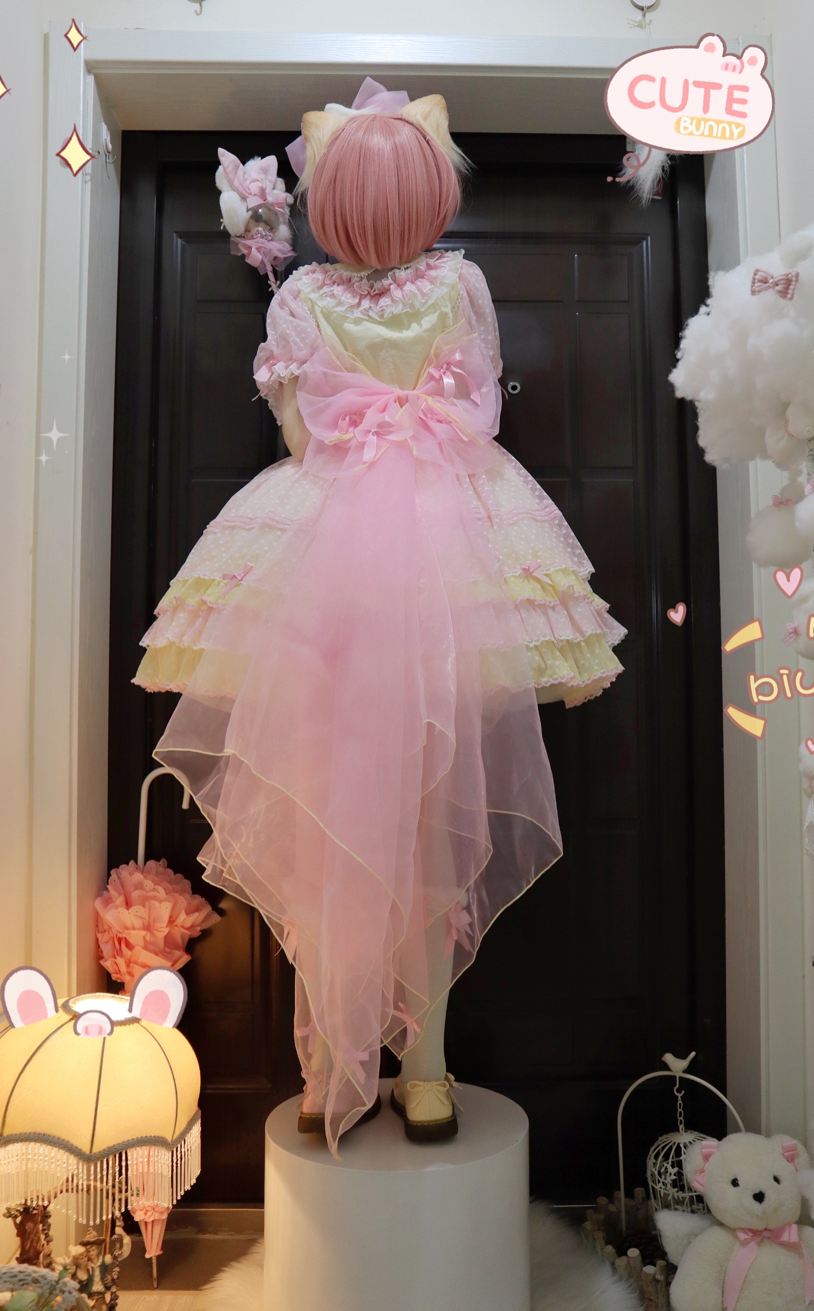 Back Yarn: Pink Yarn, Yellow Thread And Pink Ribbon【 new pattern yu about 】 Sweet bean series Small things
