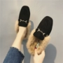 Dép lông cừu Chic Baotou nữ 2018 thu đông mới phiên bản tiếng Hàn mới của khóa ngoài mang giày lười đế bằng giày dép nữ