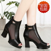 Snow Yier Khang mùa hè mới cao gót cao gót nữ dày với dép sandal miệng cá giày dép đế dày đế dày - Sandal